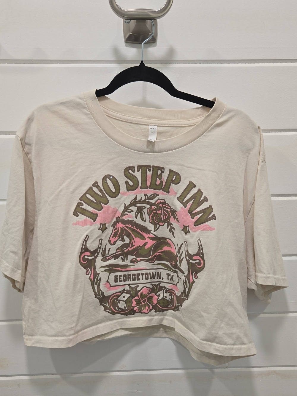Georgetown Graphic Crop Top - Cream with Pink & Olive